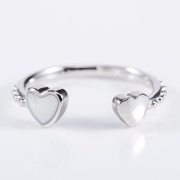 🎁Sweet Double Heart Open Resizable Baguette Silver Heart Ring for Women, VIP126 - Picture 2 of 4